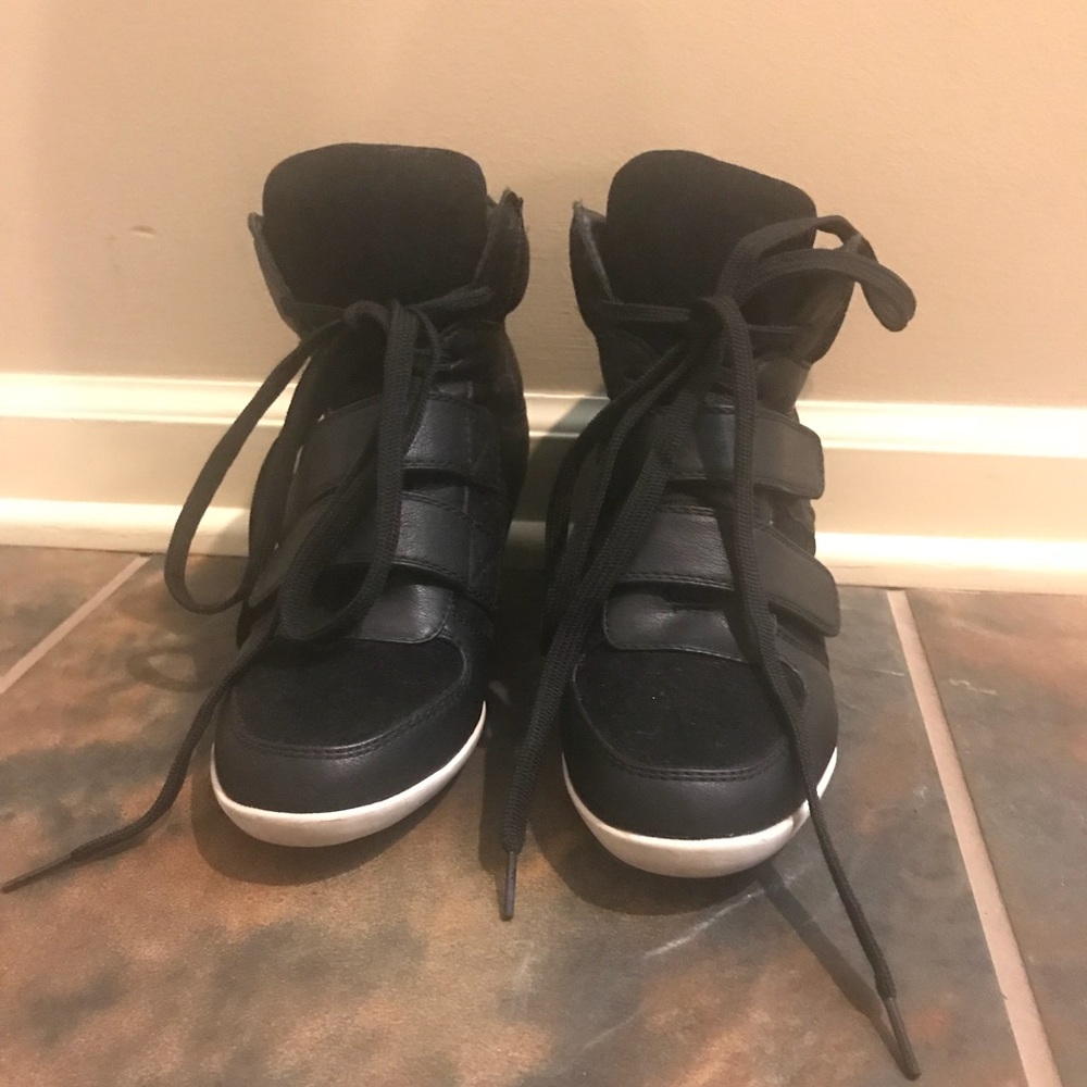 Black Platform Wedge Sneakers